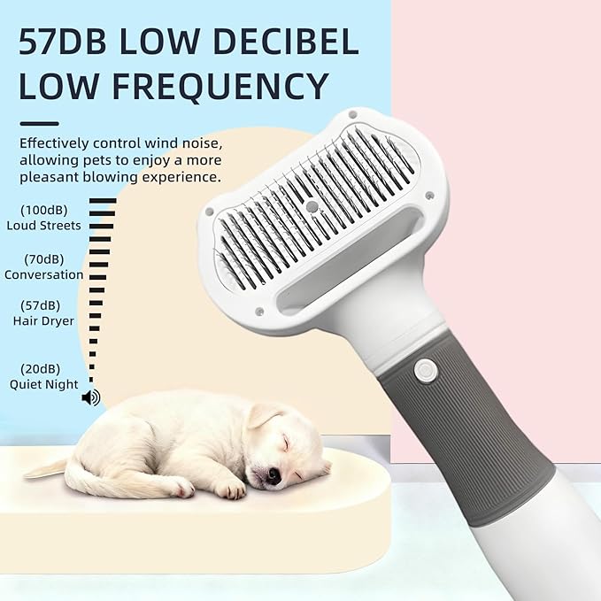 Dog Grooming Dryer with Slicker Brush, 3 in 1 Professional Portable Pet Dryer for Dogs Cats Adjustable Temperature Speed Settings, Pet Blow Brush for Home Travel Use (Gray)
