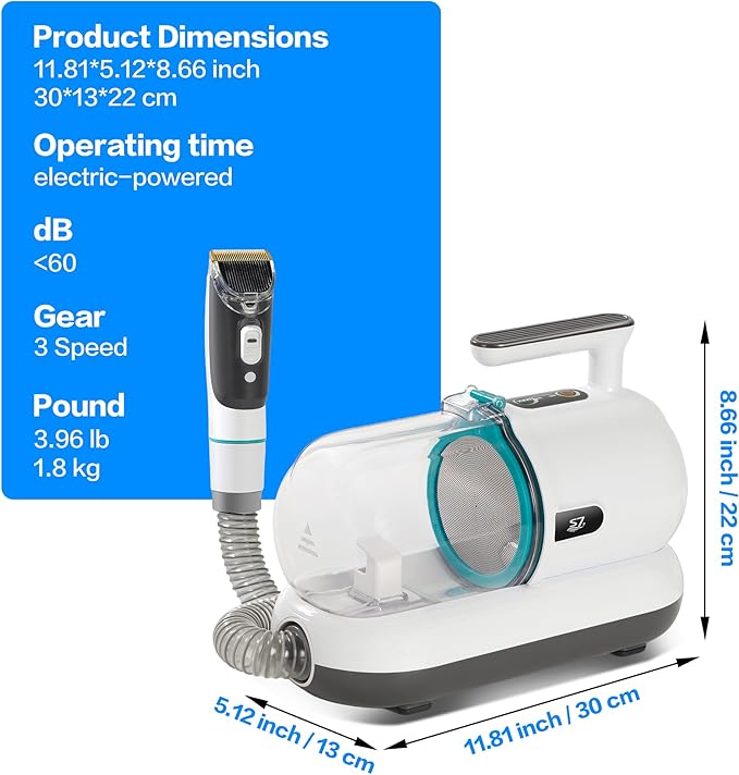 S7 High-Suction Dog Grooming Vacuum for Small & Medium Dogs, Compact Hair Collection System for Regular Trimming & Maintenance, Strong Suction, Low-Mess Indoor Grooming