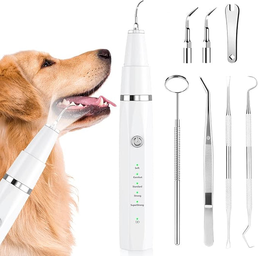 Ni-SHEN Dog Plaque Remover for Teeth，Pet Ultrasonic Tooth Cleaner，Teeth Cleaning Kit -Tartar Remover for Teeth Stains for Dogs and Cats (White)