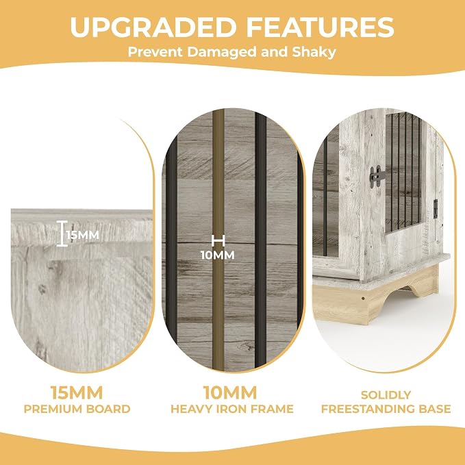 Double Dog Crate Furniture with 2 Drawers, 47" TV Stand Style Kennel with Removable Divider for 2 Large/Medium/Small Dogs, Decorative Side Table Indoor Pet Cage Grey | Removable Divider, Dog Crate for 2 Large/Medium/Small Dogs, Decorative Side Table In...