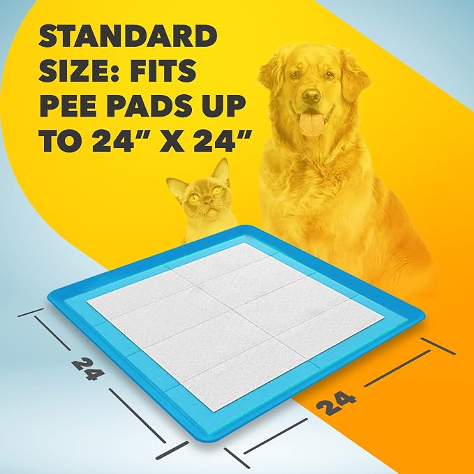 Dog Pee Pad Holder - Fits Up to 24” x 24” Pee Pad - 1 Pack - Dark Blue | Stable Grip, Raised Edges, Quick-Wipe Silicone Surface Dog Potty Tray Holder for Indoor Flooring Protection