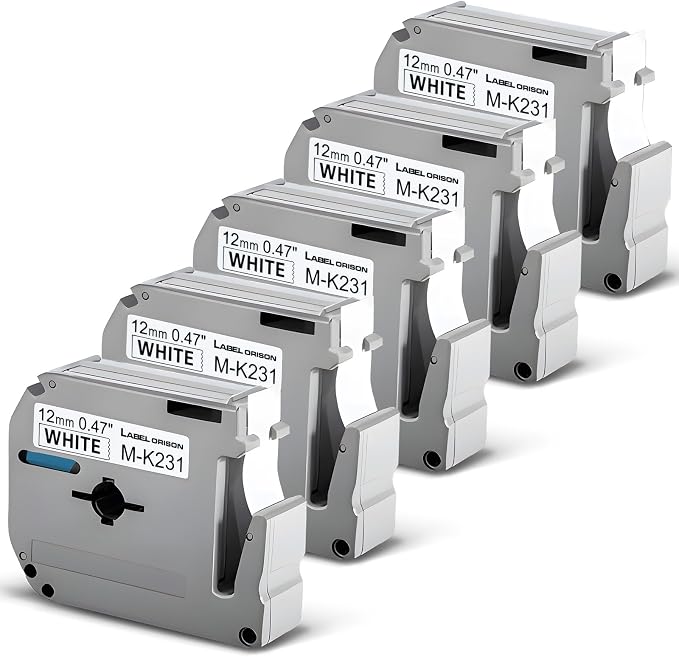 5PK Compatible M Tape M231 MK231 M-K231 M-231 Compatible with Brother Ptouch Label Maker PT-70BM,PT-M95,PT-90,PT-70,PT-65,PT-70SR,PT-85, (1/2") 12mm,0.47-Inch Black on White