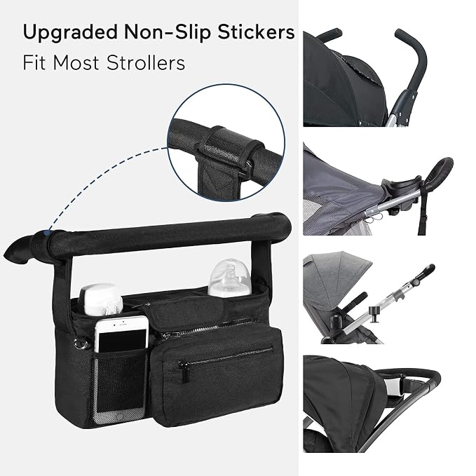 Momcozy Non-Slip Universal Stroller Organizer with Insulated Cup Holder | Detachable Phone Bag and Shoulder Strap, Fits UPPAbaby, Baby Jogger, Britax, BOB, Umbrella and Pet Strollers