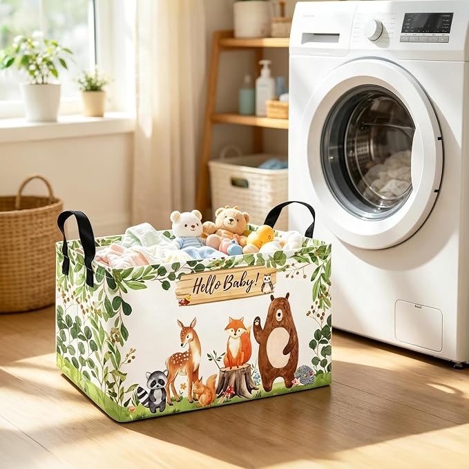 Rectangle Foldable Storage Basket Handles For Home, Forest Animals | Waterproof canvas material, reinforced handles, perfect for shelf use, organizes clothes, daily items and pet supplies