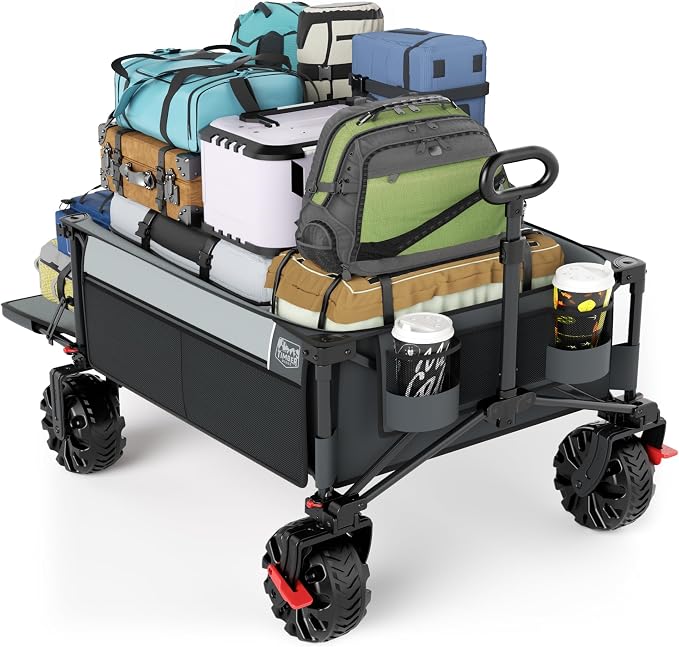 TIMBER RIDGE 600L Beast Wagon 26" W Extra Wide Heavy Duty Collapsible Cart | Cargo Net & Tailgate, 54.5" L Large Folding Wagons, All Terrain Big Wheels Portable Carts for Camping, Sports, Dogs, Grey