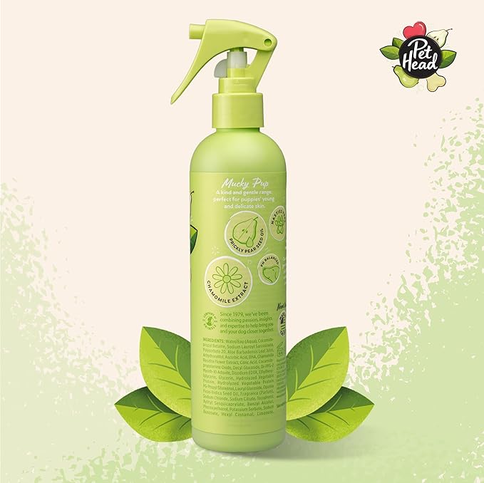 Pet Head Mucky Pup Puppy Deodoriser Spray | Pear Scent | Shampoo Conditioner Spray for Puppies from 8 Weeks | Vegan | pH-Neutral | Gentle Formula for Puppies | Made in USA | 10.1 fl. oz.