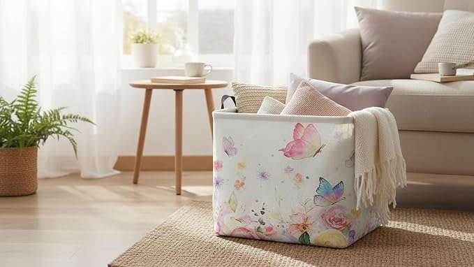 CLOCOR Rectangular Storage Bin,Waterproof Books Box,Gift Basket(Golden Butterfly)
