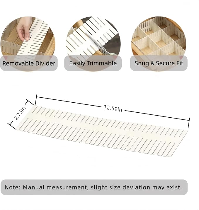 8 PCS Drawer Dividers, Adjustable Plastic DIY Organizer Separators for Socks, Underwear and Makeup, Ideal for Kitchen, Bedroom and Dresser Storage