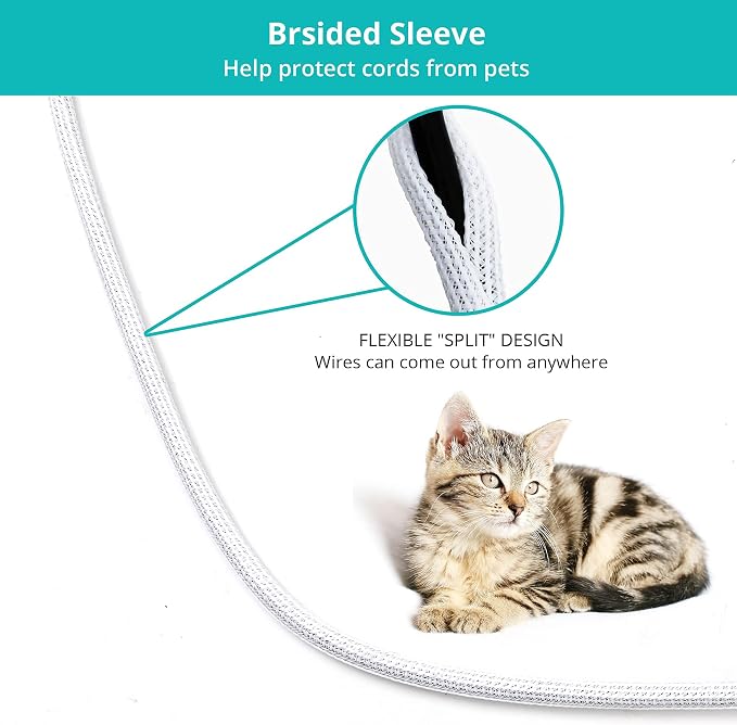 20ft 1/4 inch White Cable Sleeve | Cable Organizer for Desk PC TV Computer, Wire Protector Cable Wrap Cover, Cord Management, Home Office