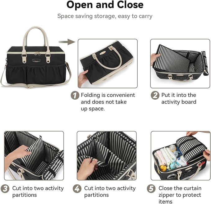 DOKUS & CO Luxe Diaper Caddy Organizer, Extra Large Collapsible Nursery Storage Tote for Baby Essentials & Travel