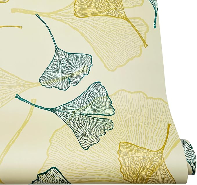 Drawer Shelf Liner Ginkgo Leaf Self-Adhesive Furniture Countertop Lining Paper Sheet Waterproof Wallpaper Roll 118x18 Inch