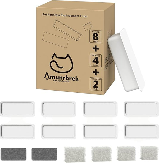 Amunrbrek 8 Pack of Cat Water Fountain Filter Replacement, Cat Water Dispenser Filter