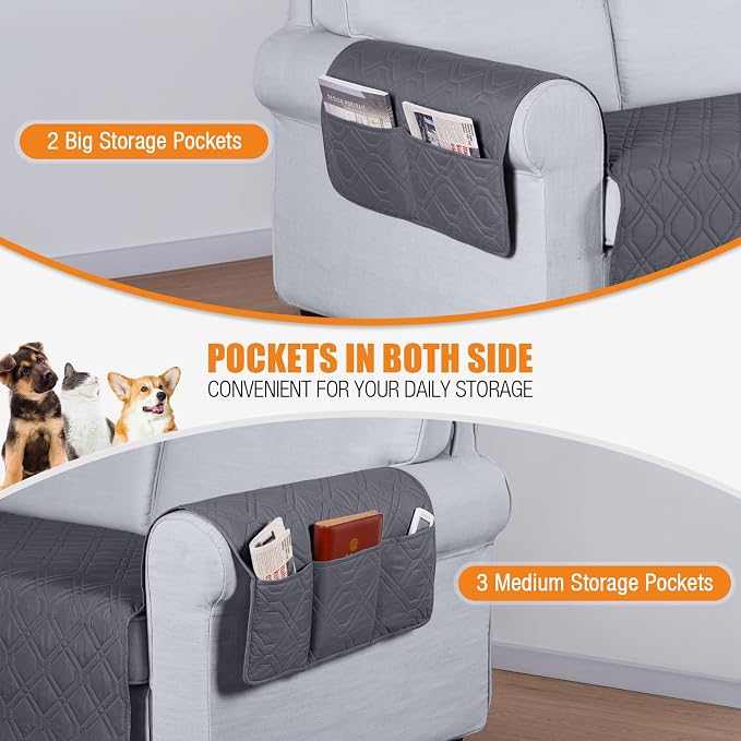 VANSOFY Waterproof Loveseat Couch Cover for Pets, Dark Gray, 47.2" | Non-Slip, Washable, Utility Pockets, Pet Friendly, Furniture Protector Slipcover for 2 Cushion Couch