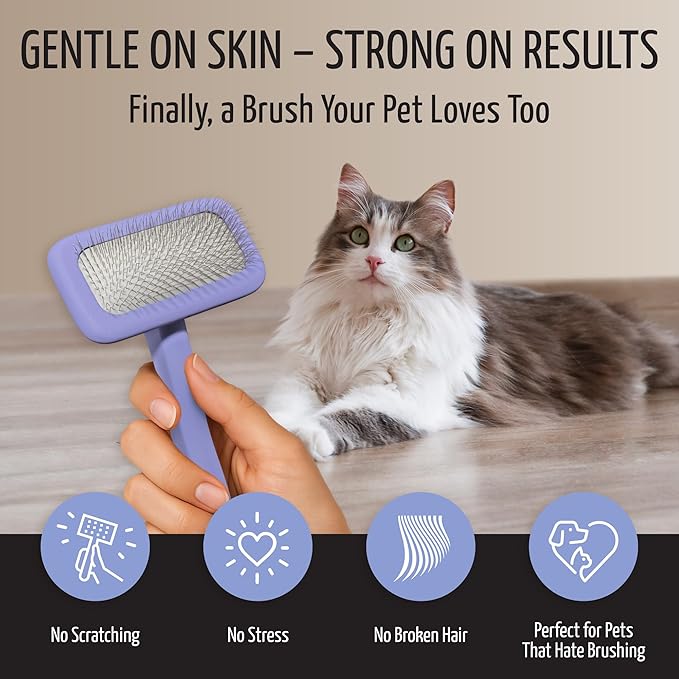 Tauro Pro Line Slicker Brush for Dogs & Cats, Deshedding, Dematting & Detangling Grooming Tool for Medium to Long Coats, Ideal for Doodles & Poodles, Flexible Cushion, Purple, Medium Size (M)