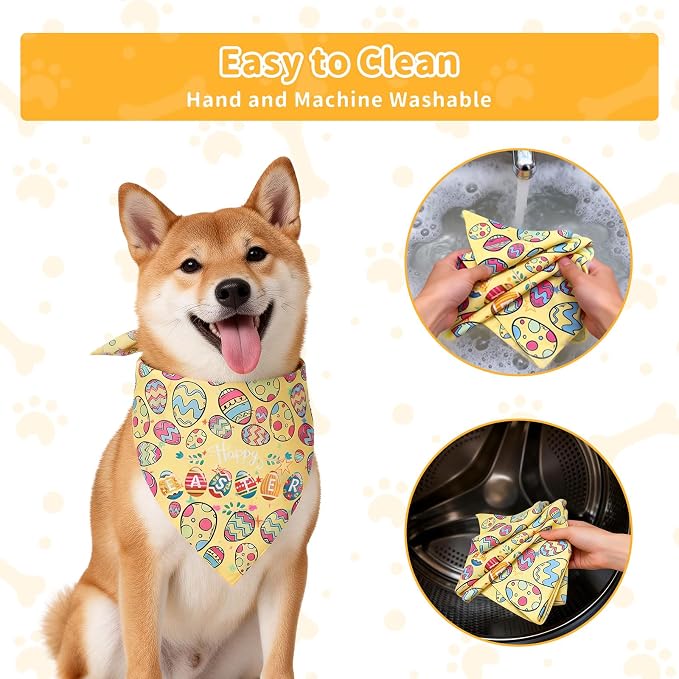 2 Pack Easter Dog Bandanas, Holiday Bandana Scarf for Small Medium Large Dogs, Adjustable Triangle Bibs Scarves, Washable Pet Scarves for Dogs Cats Gifts