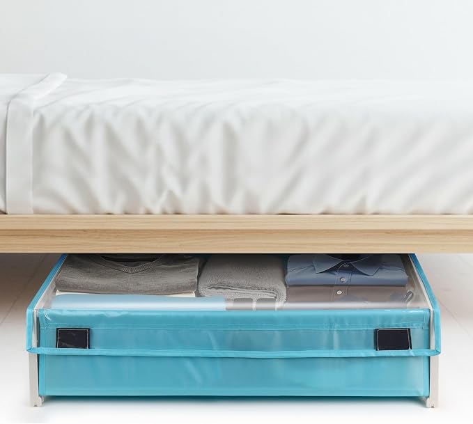 Under Bed Plastic Drawers with Rolling Wheels - Storage Containers with Dual Handles for Easy Access - Space Saving Organizer for Shoes and Clothes