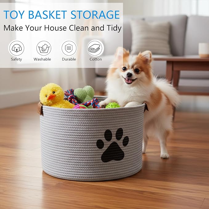 Morezi Dog toy bin pet cat toy box baskets in large suff storage - Perfect for collect toys, grooming stuff, closthing, diapers for Living Room, Playroom, Closet, Home - Gray