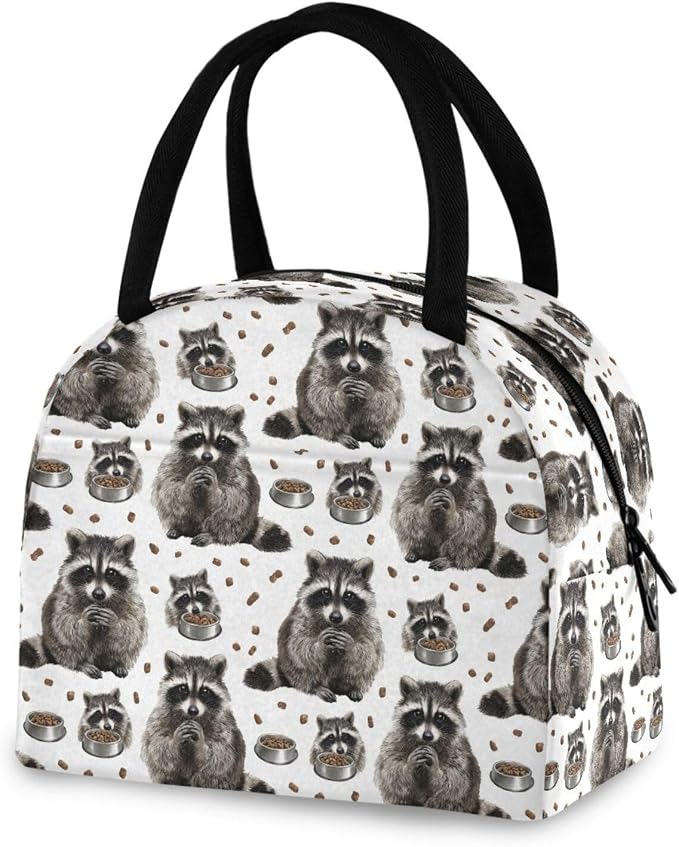 Lunch Bag Pet Food Cute Raccoons Insulated Lunch Box Cooler Lunch Container Organizer Reusable Lunch Tote Bags for Work Travel Outdoor