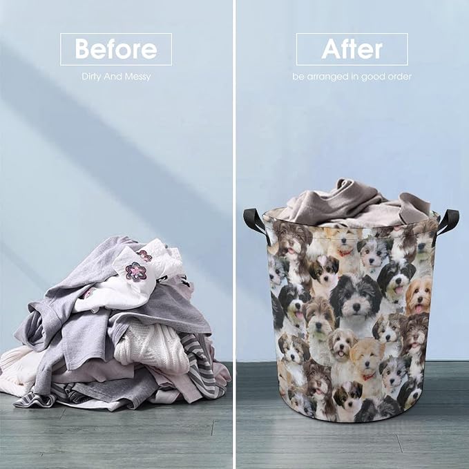 Cute Havanese Dog Print Laundry Basket Foldable With Handles, Funny Havanese Dog Tote Bag, Oxford Cloth Havanese Dog Laundry Hamper Clothes Storage Bucket For Bathroom Laundry Bedroom