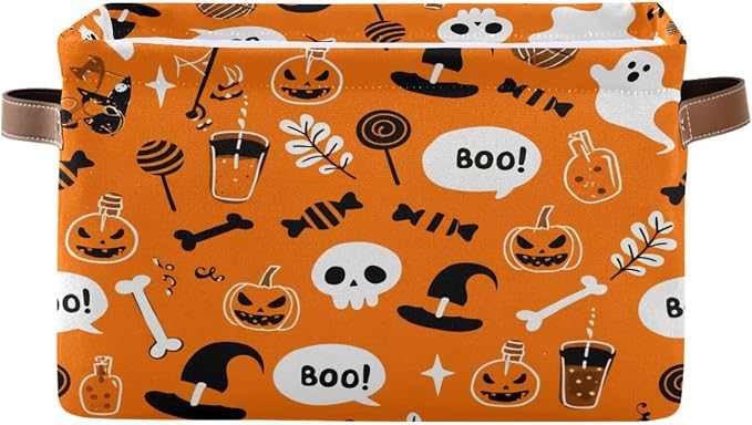 Kigai Storage Basket, Fabric Collapsible Closet Organizer Bin | Halloween Pumpkin Waterproof Foldable Canvas Basket with Handles for Shelves, Nursery, Closet, Bedroom & Bathroom