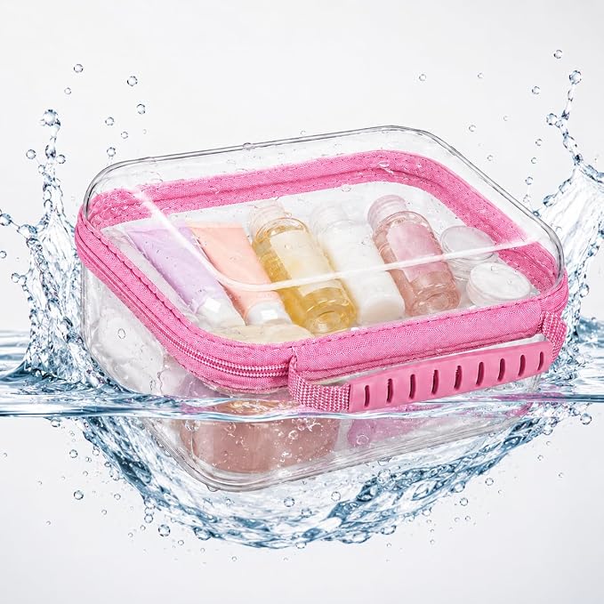 3 Pack Deep Clear Hard Shell Zipper Cases with Handle (Pink) | Travel Toiletry Bag, Waterproof 1.2mm PET Hard Plastic Pouches, Organizer Box for Makeup, Toy, Snack, Stationery, Diaper