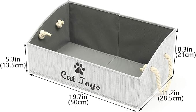 Large cat Toys Storage Bins - Foldable Fabric Trapezoid Organizer Boxes with Weave Rope Handle, Collapsible Basket for Shelves,cat Toys,cat Apparel & Accessories(Gray-CAT)