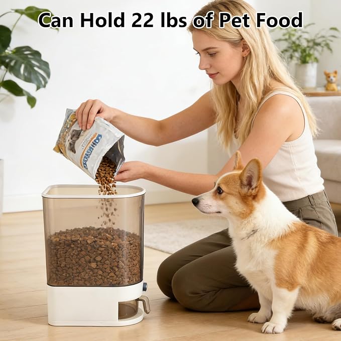 Pet Food Storage Container with Lid & Scooper Press to Dispense Clear Airtight Cat Food Storage Container Dog Food Storage Container BPA Free Store Dry Food Dog Treat Container for Kitchen Pantry
