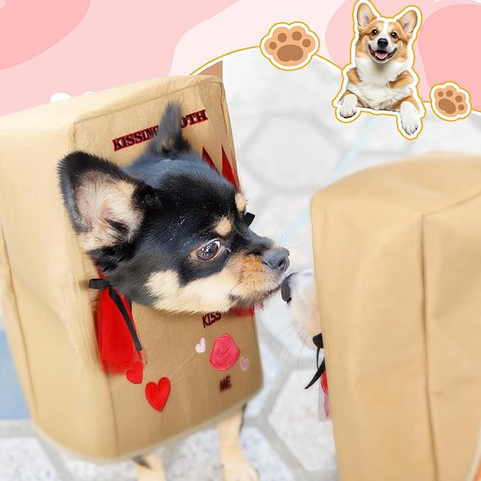 Halloween Dog Kissing Booth Costume Headpiece for Pets, Brown, L/XL | Pet Headwear for Dogs Cats with Red Fabric Hearts, Party Birthday Photo Prop, Fun Costume Gift for Pups