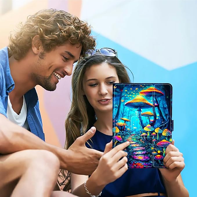 Universal Case for T-Mobile Revvl Tab 2 10.1" Model:9185W 2025/Revvl Tab 5G 10.36" 2023, 360 Degree Rotating Kickstand Protective Stand Shell Cover for 9"-10.5", Blue Forest Mushroom