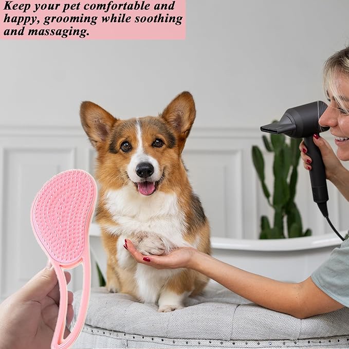 Dog Grooming Brush, Soft Puppy Massage Brush, Pet Hair Bathing Brush Comb, Hangable Grooming Tool for Poodles, Teddy, Yorkies, Maltese, Shih Tzu, Chihuahua (Pink)
