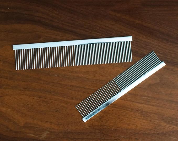Jeffers Flat Back Pet Grooming Comb – Chrome Plated Steel Comb with Fine & Coarse Teeth for Dogs, Cats, Puppies – Detangling, Deshedding, Dematting Tool for Long or Short Hair - 7.5" L, 1-1/4" teeth