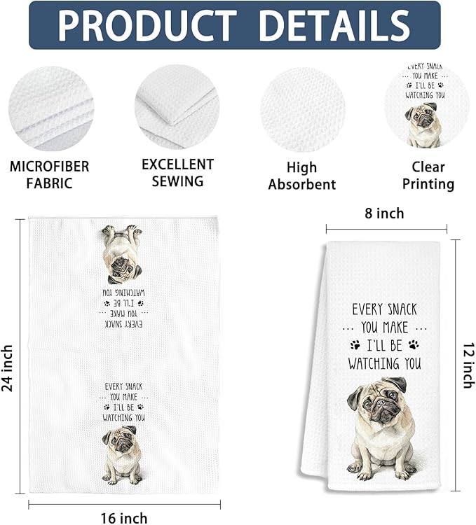 French Bulldog Gifts Kitchen Towels Set of 2, Dog Mom Gifts for Women, French Bulldog Gift for Women Dish Tea Towels for Kitchen, Frenchbulldog Hand Towels, 16x24inch