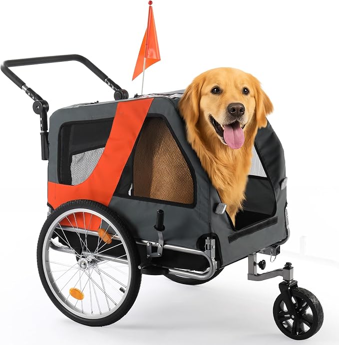 Ktaxon 2-in-1 Pet Bike Trailer, Heavy Duty 132lbs Load Capacity Foldable