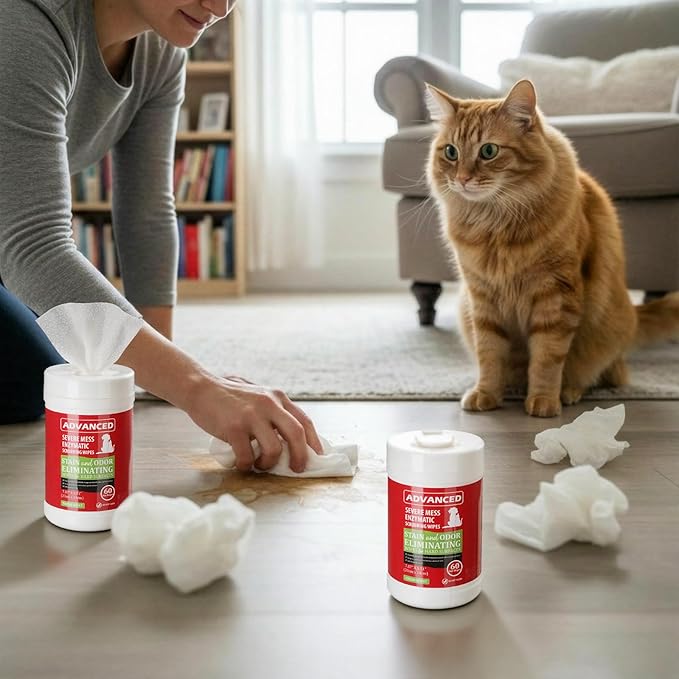 2 Pack Dog Cat Stain Cleaning Wipes 120 Count Pet Odor Eliminating Wipes Litter Box Remover Scented Cleaner for Pet Messes Urine Feces