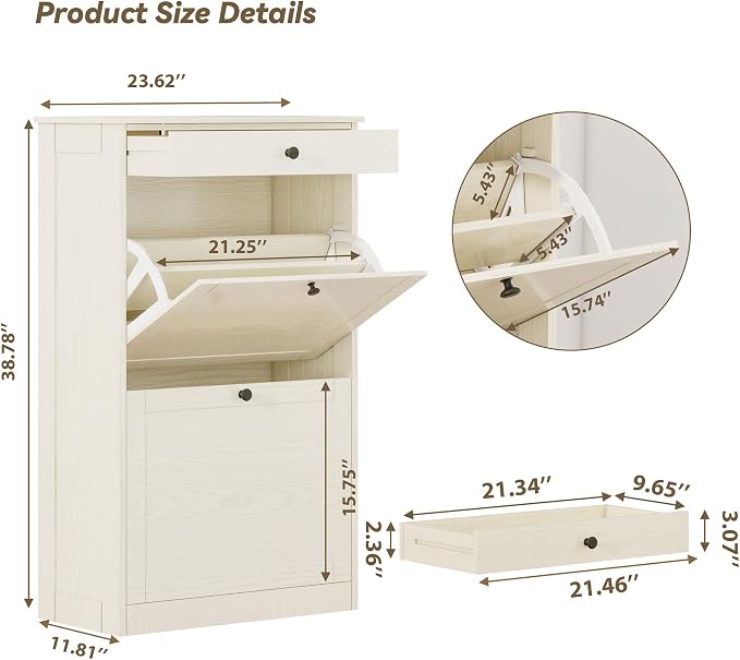 Wooden Shoe Rack with 2 Flip Drawers, Entryway Shoe Storage Cabinet | Freestanding Modern Shoe Organizer with Adjustable Shelves, Small Closed Shoe Rack Cabinet for Front Door Entrance,Light Oak