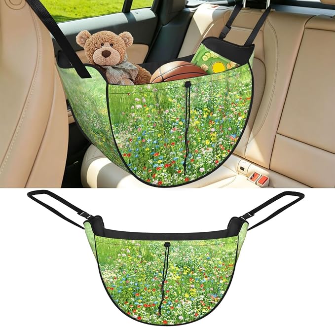 Wildflower Meadow Car Seat Organizer-Backseat Storage Bag for Travel | Waterproof Durable. Holds Snacks Gear Essentials. Fits Most Cars.