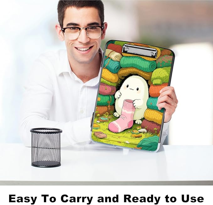 A4 Clipboard with Storage Pen Holder, Clipboards Organizer Nursing Clipboard Foldable File Folder Plastic Clipboard Folio Clip Board for Office Work Classroom Doctor, Sock Pet