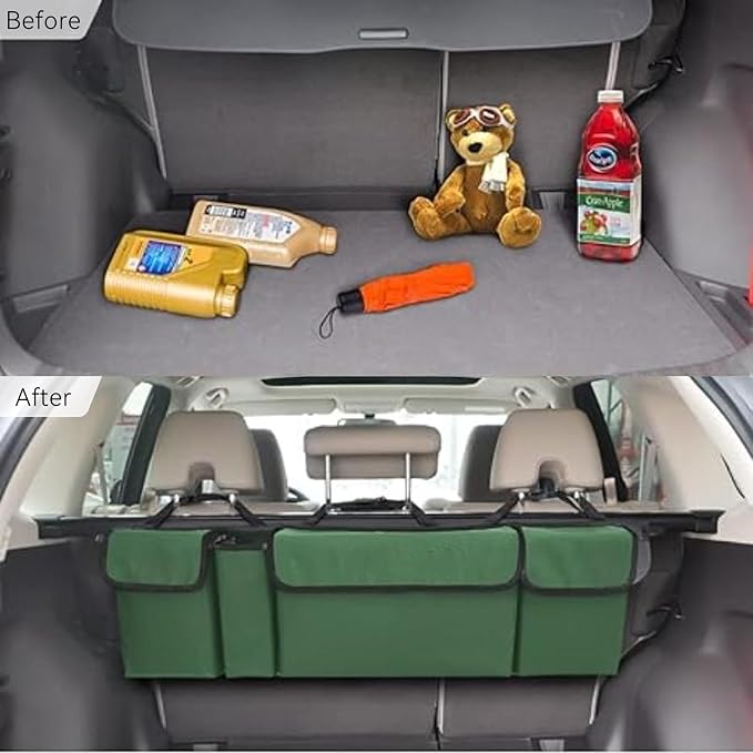 Car Trunk Organizer, Backseat Hanging Large Storage with Adjustable Straps,Waterproof PVC Collapsible Cargo Bag, Car Interior Accessories for Auto SUV MPV (Green)