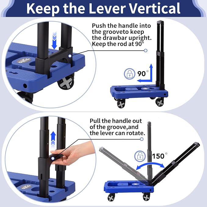 GtIiFmTe Foldable Hand Truck, Lightweight Luggage Cart for Airport Car Seat | Compact Folding dolly with Rotating swivel wheel,storage size12×15.7×4.1",300lbs Load,Upright Lock Handle with 3bungee cords