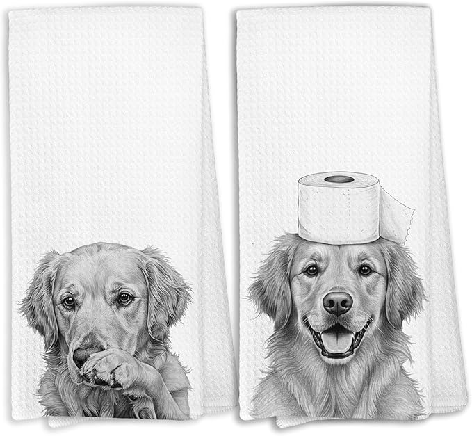 Golden Retriever Dog Bathroom Towels - Funny Black and White Dog Pet Bathroom Hand Towels - Golden Retriever Gifts for Women,
