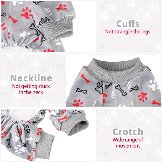 PUPTECK Soft Fleece Dog Pajamas for Small Medium Dogs, Dog Onesie Puppy Sweaters Clothes Jumpsuit Pjs, Cute Jammies Cat Coat Pet Costume Apparel