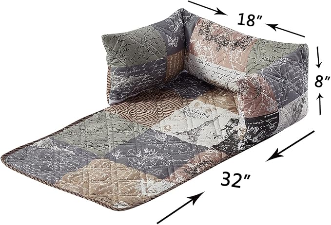 Brilliant Sunshine Latte Grey Paris & Toile Dog Sofa Slipcover, Small | Calming Pet Couch Bed with Removable & Washable Cover, Funiture Protector & Bed Mat for Dogs, Pets, Cats, 18"×32"×8"