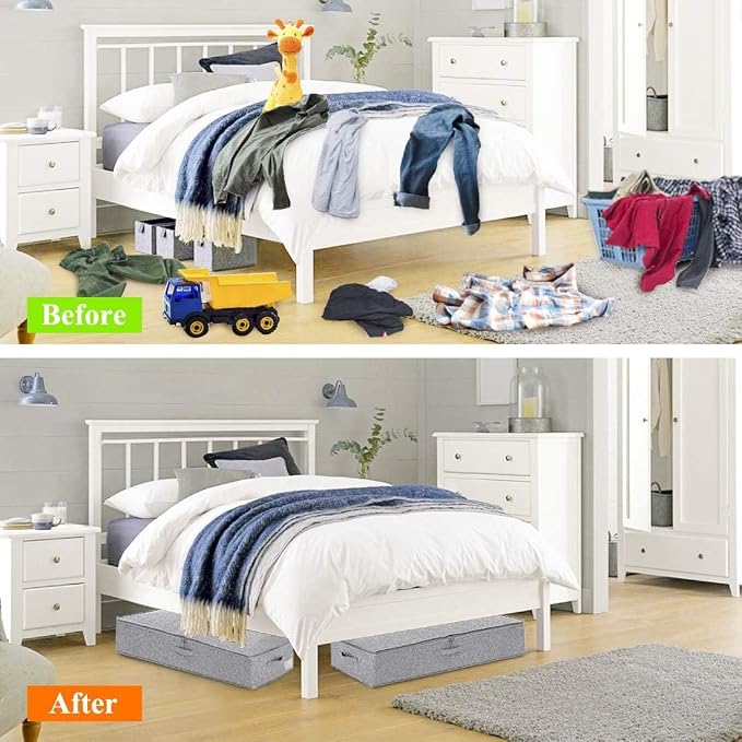 punemi 6.7 in High Under Bed Storage Container with Zipper Lid, 3Pack, Grey | Clothes Storage Bags with 3 Handles & Zippered Lids, Stackable Design, for Clothes, Blankets & Shoes, Ideal for Closet