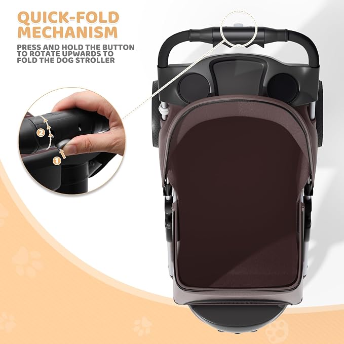 Magshion 3-Wheel Pet Stroller for Small/Medium Dogs & Cats, Up to 33lbs | Foldable Travel Jogger w/ Breathable Mesh Cover, Lightweight Design, Safety Tethers, Cup Holder & Storage Basket
