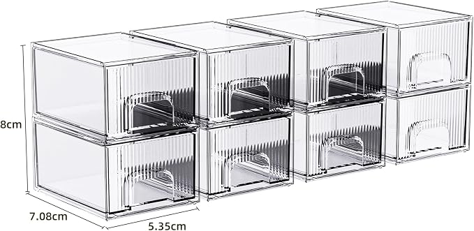ZHIAI 8 Pack Clear Stackable Storage Drawer, Acrylic Drawer, Cosmetic Organizer, Plastic Organizer for Dresser, Under, Kitchen Cabinet, Pantry, Home Organization and Storage
