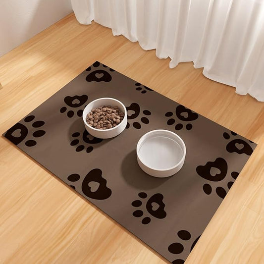 BLESWIN Pet Feeding Mats 12"x20", Water Absorbing Mat for Dog Bowl, Water Bowl Mat for Dogs Waterproof, Non Slip Mat for Dogs, Dog Water Bowl Mat for Messy Drinkers, Cat Mat for Food and Water, Brown