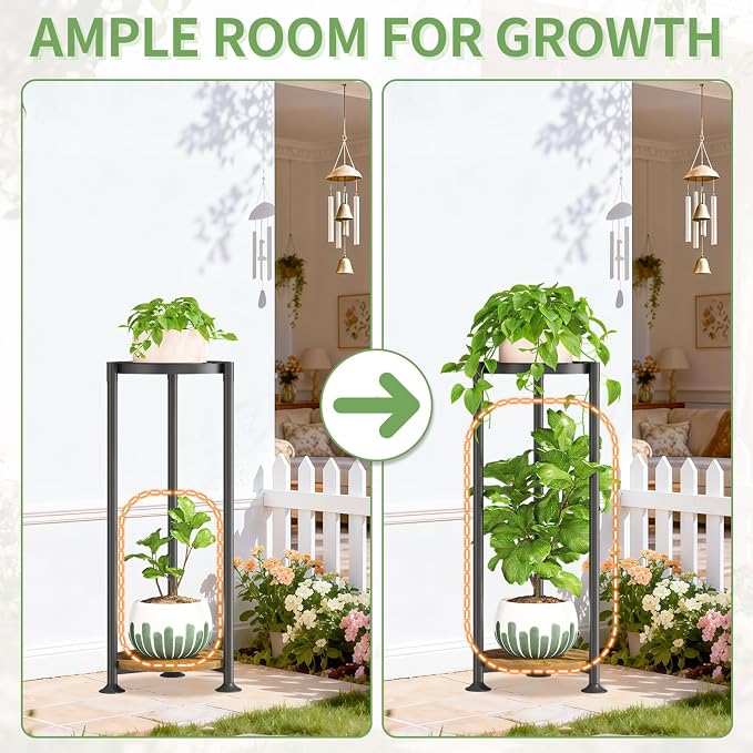 KMOTASUO 2 Tier Metal Plant Stand Tall for Indoor Outdoor Corner, Modern Black