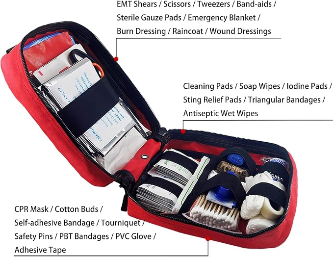 EMT Pouch MOLLE Ifak Pouch Tactical MOLLE Medical First Aid Kit Utility Pouch (with Medical Supplies Red)