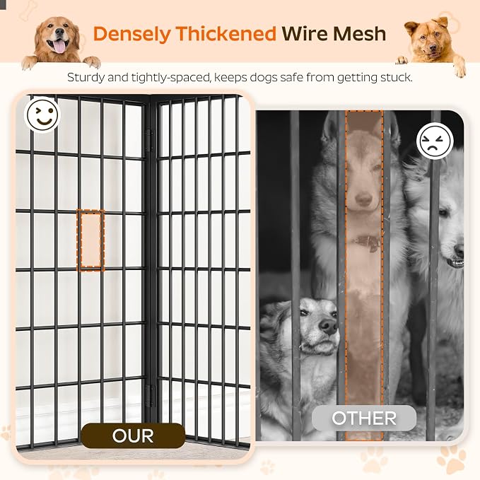 YATINEY Foldable Dog Crate Furniture, Dog Crate with DIY Frame, Heavy Duty Dog Kennel Indoor with Hooks, Wooden Dog Cage End Table, for Small/Medium Dogs, Greige DC95BG