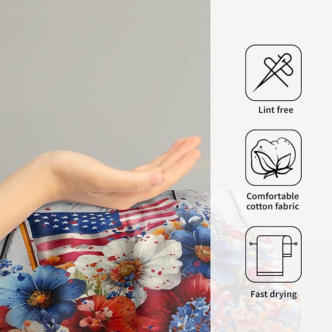 Giwawa 4th of July Hand Towels Patriotic Floral Dish Towels Set of 2 Holiday Soft Absorbent Decorative Fingertip Bath Towel for Bathroom Gym Home